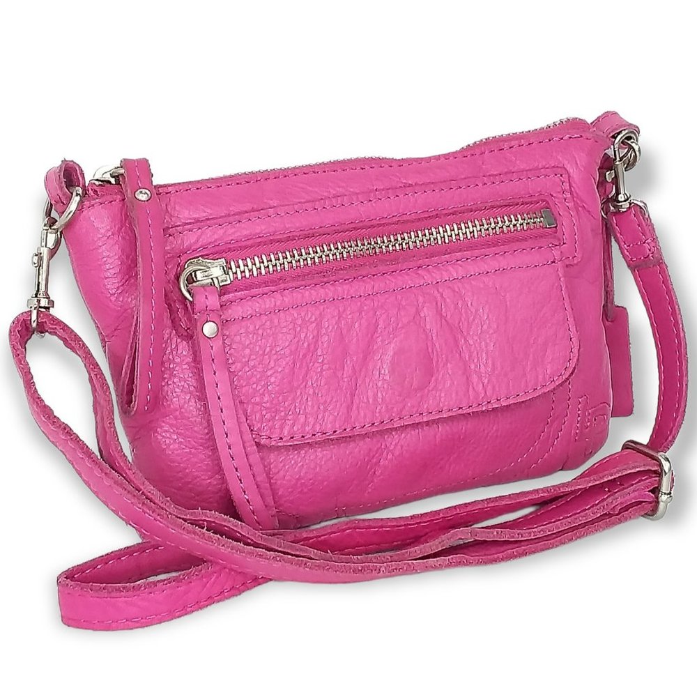 LP Linea Pelle Crossbody Bag Pink Pebbled Leather Small Adjustable Barbie Core